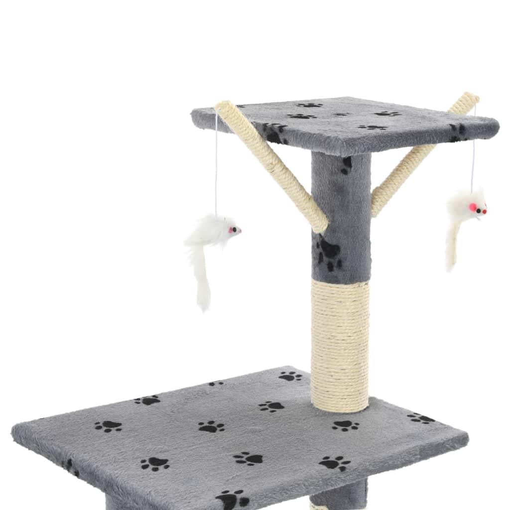 Arbre à chat griffoir grattoir niche jouet animaux peluché en sisal 138 cm gris motif de pattes 3702037 - Helloshop26