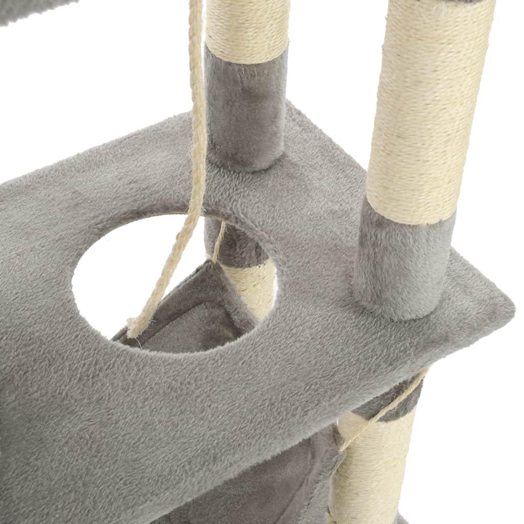 Arbre à chat griffoir grattoir niche jouet animaux peluché en sisal 140 cm gris 3702125 - Helloshop26