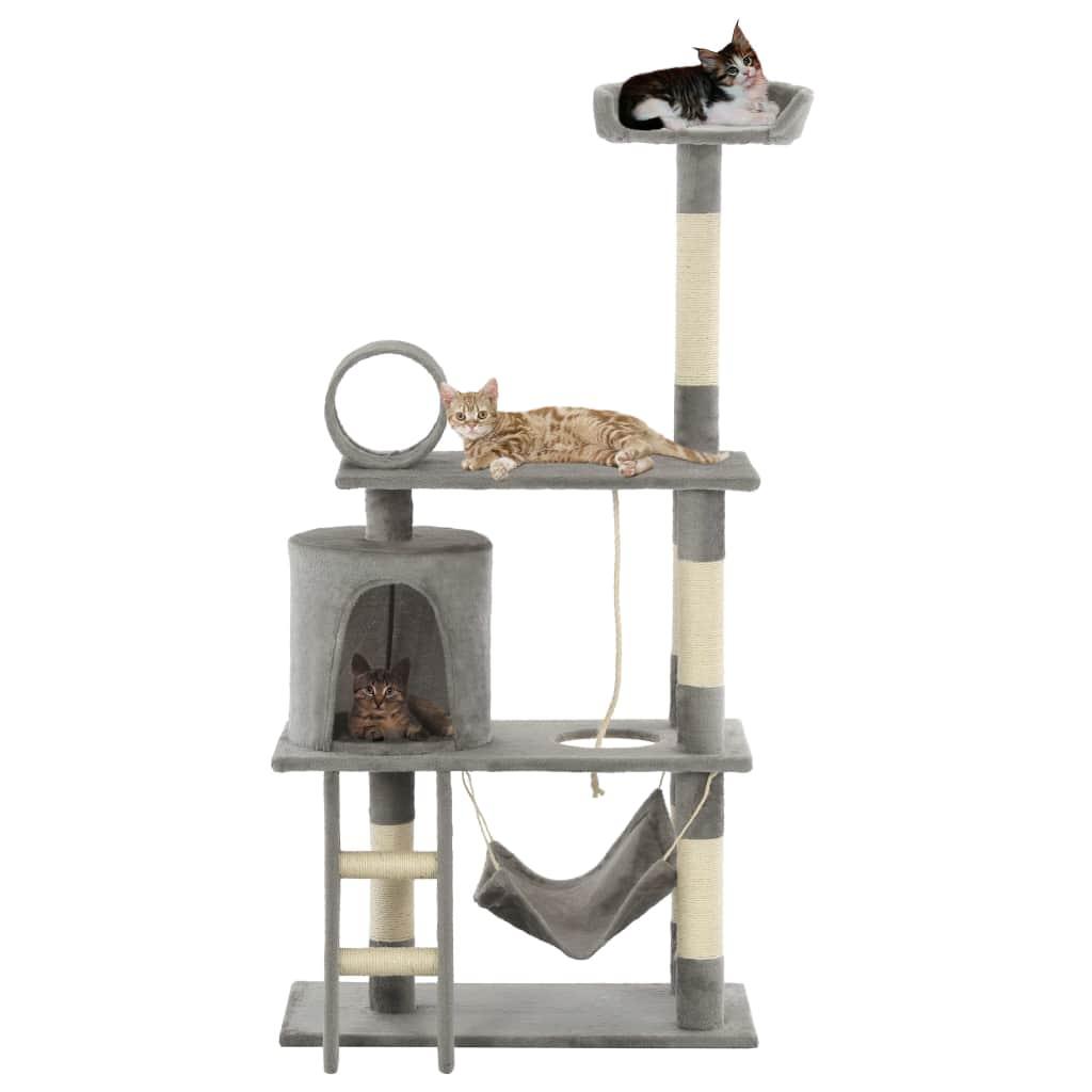 Arbre à chat griffoir grattoir niche jouet animaux peluché en sisal 140 cm gris 3702125 - Helloshop26