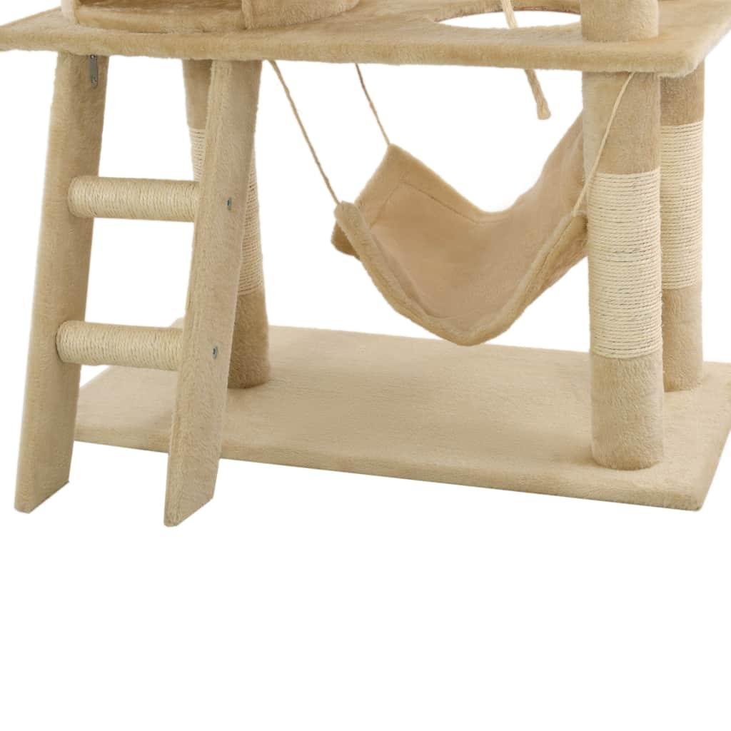 Arbre à chat griffoir grattoir niche jouet animaux peluché en sisal 140 cm beige 3702118 - Helloshop26
