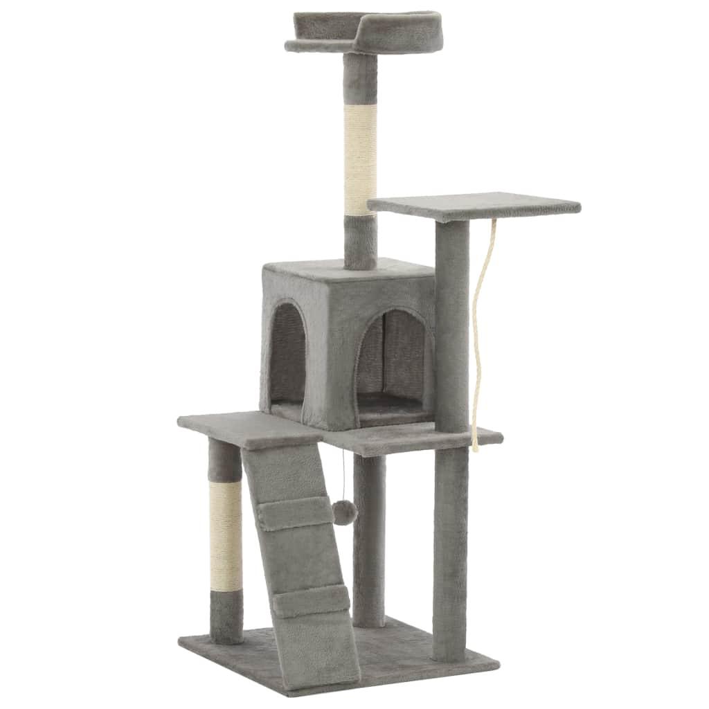Arbre à chat griffoir grattoir niche jouet animaux peluché en sisal 120 cm gris 3702214 - Helloshop26