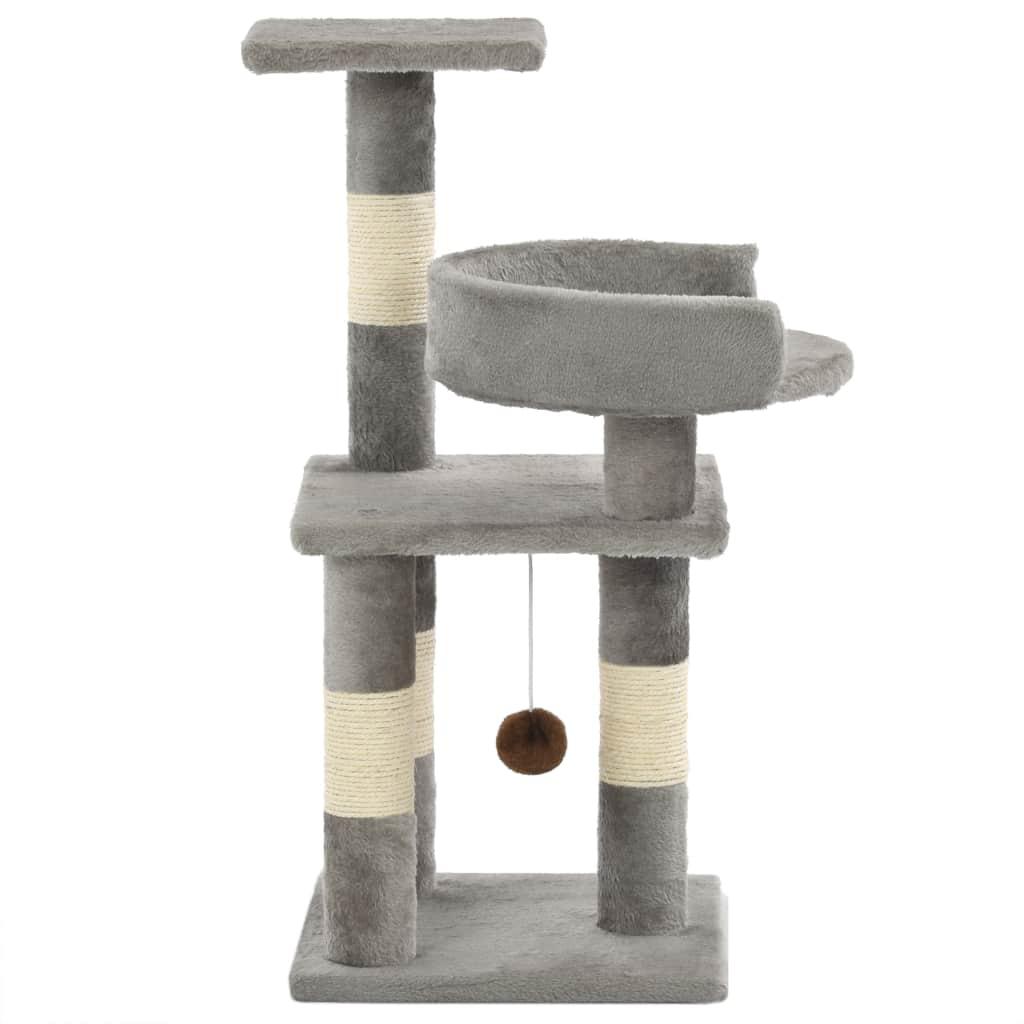 Arbre à chat griffoir grattoir niche jouet animaux peluché en sisal 65 cm gris 3702042 - Helloshop26