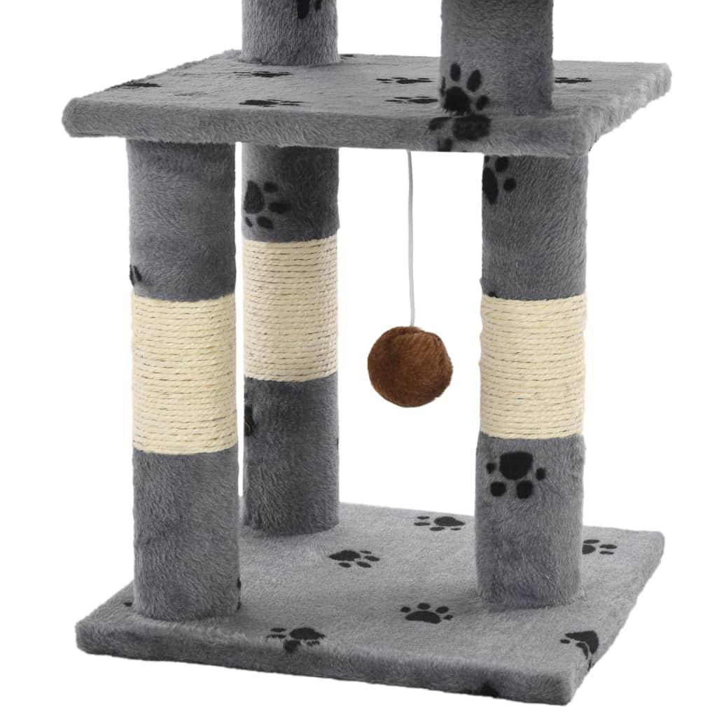 Arbre à chat griffoir grattoir niche jouet animaux peluché et sisal 65 cm empreintes de pattes gris 3702057 - Helloshop26
