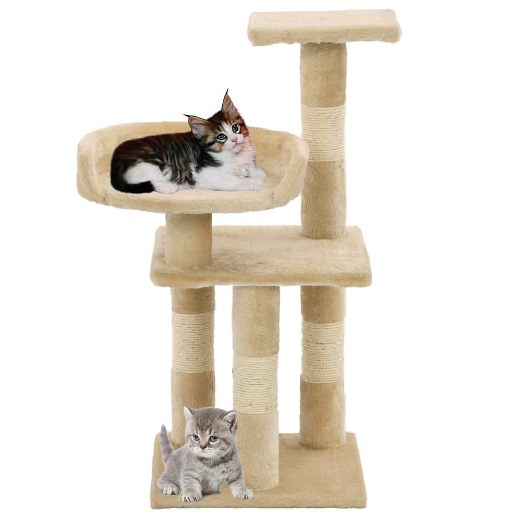 Arbre à chat griffoir grattoir niche jouet animaux peluché en sisal 65 cm beige 3702043 - Helloshop26