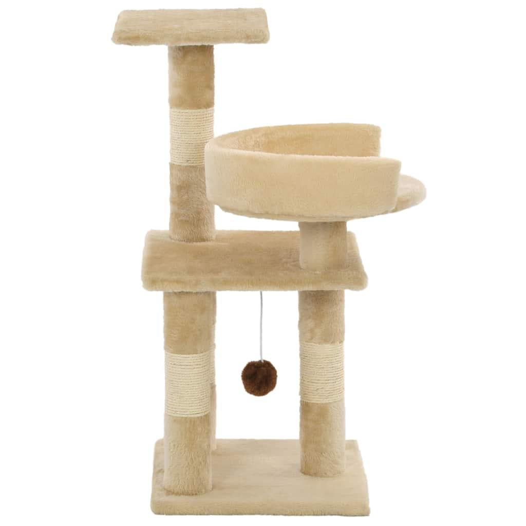 Arbre à chat griffoir grattoir niche jouet animaux peluché en sisal 65 cm beige 3702043 - Helloshop26