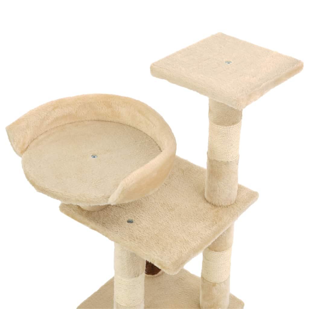 Arbre à chat griffoir grattoir niche jouet animaux peluché en sisal 65 cm beige 3702043 - Helloshop26