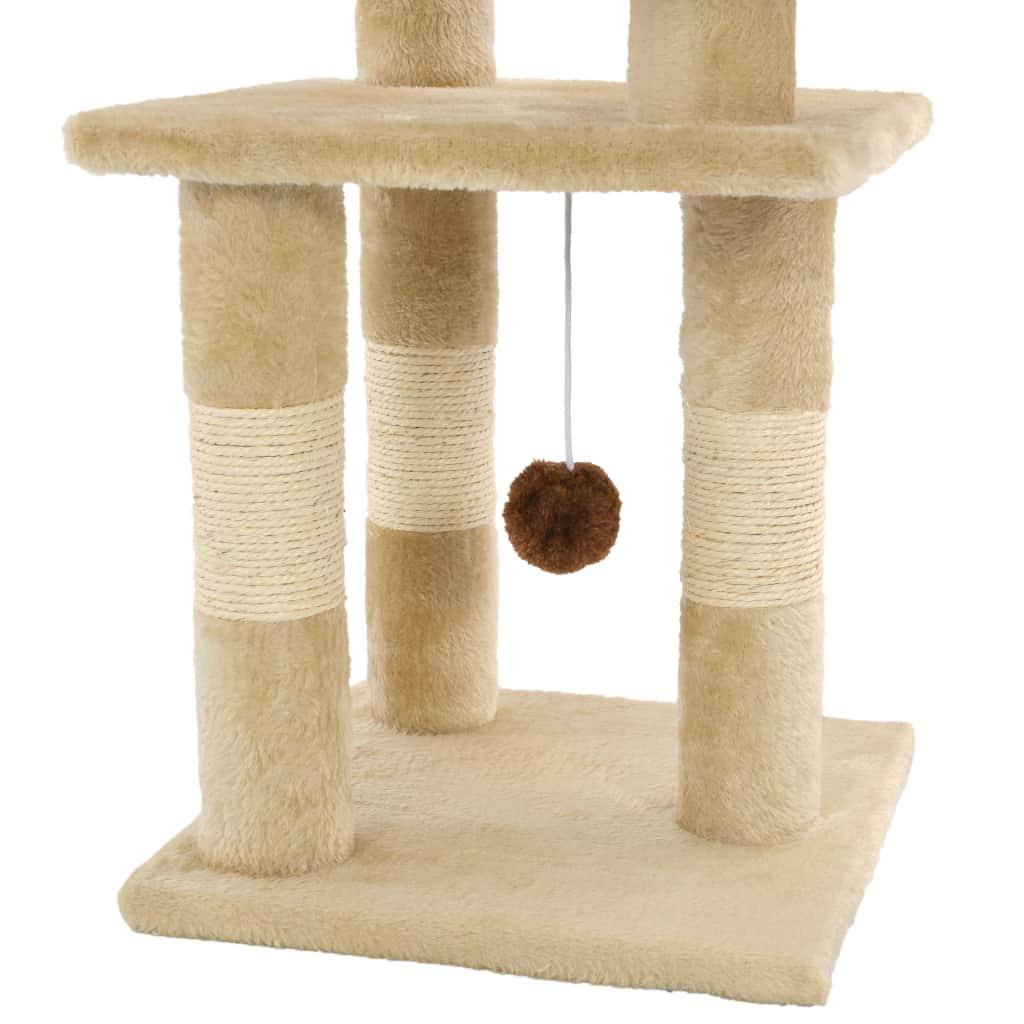 Arbre à chat griffoir grattoir niche jouet animaux peluché en sisal 65 cm beige 3702043 - Helloshop26