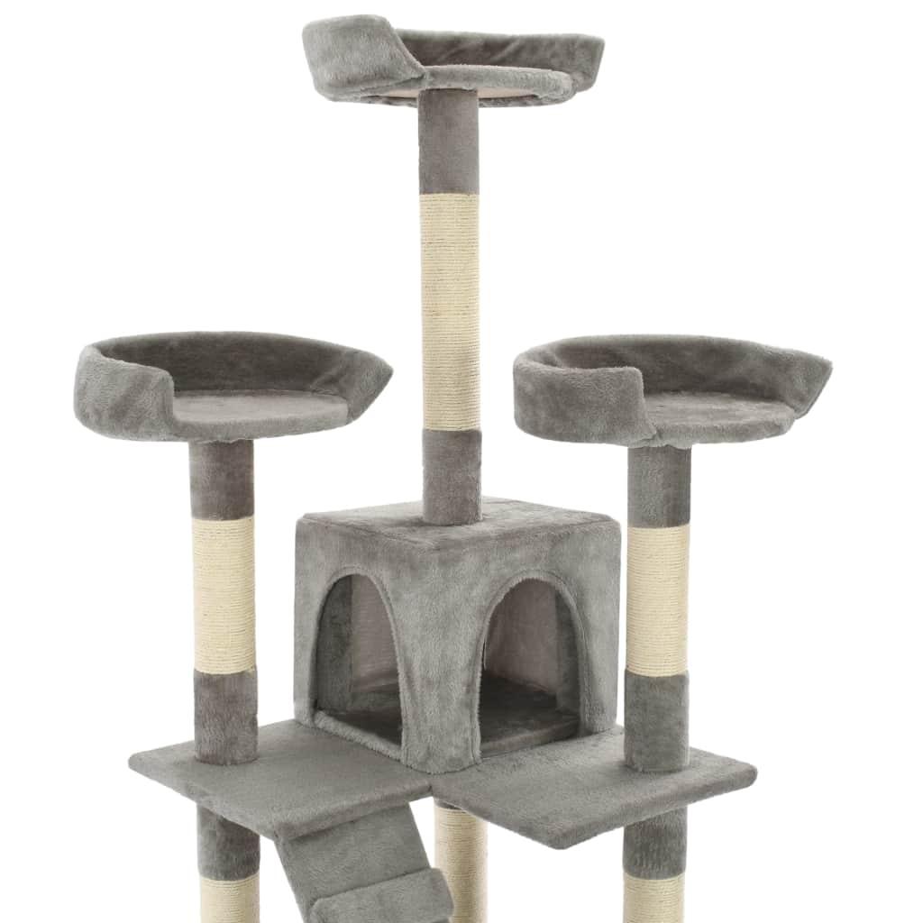 Arbre à chat griffoir grattoir niche jouet animaux peluché en sisal 170 cm gris 3702087 - Helloshop26
