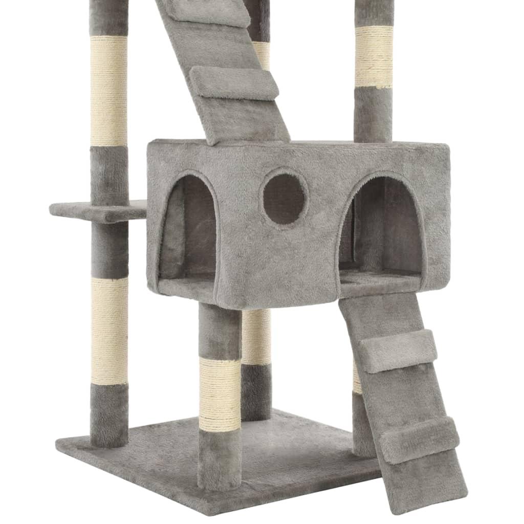 Arbre à chat griffoir grattoir niche jouet animaux peluché en sisal 170 cm gris 3702087 - Helloshop26