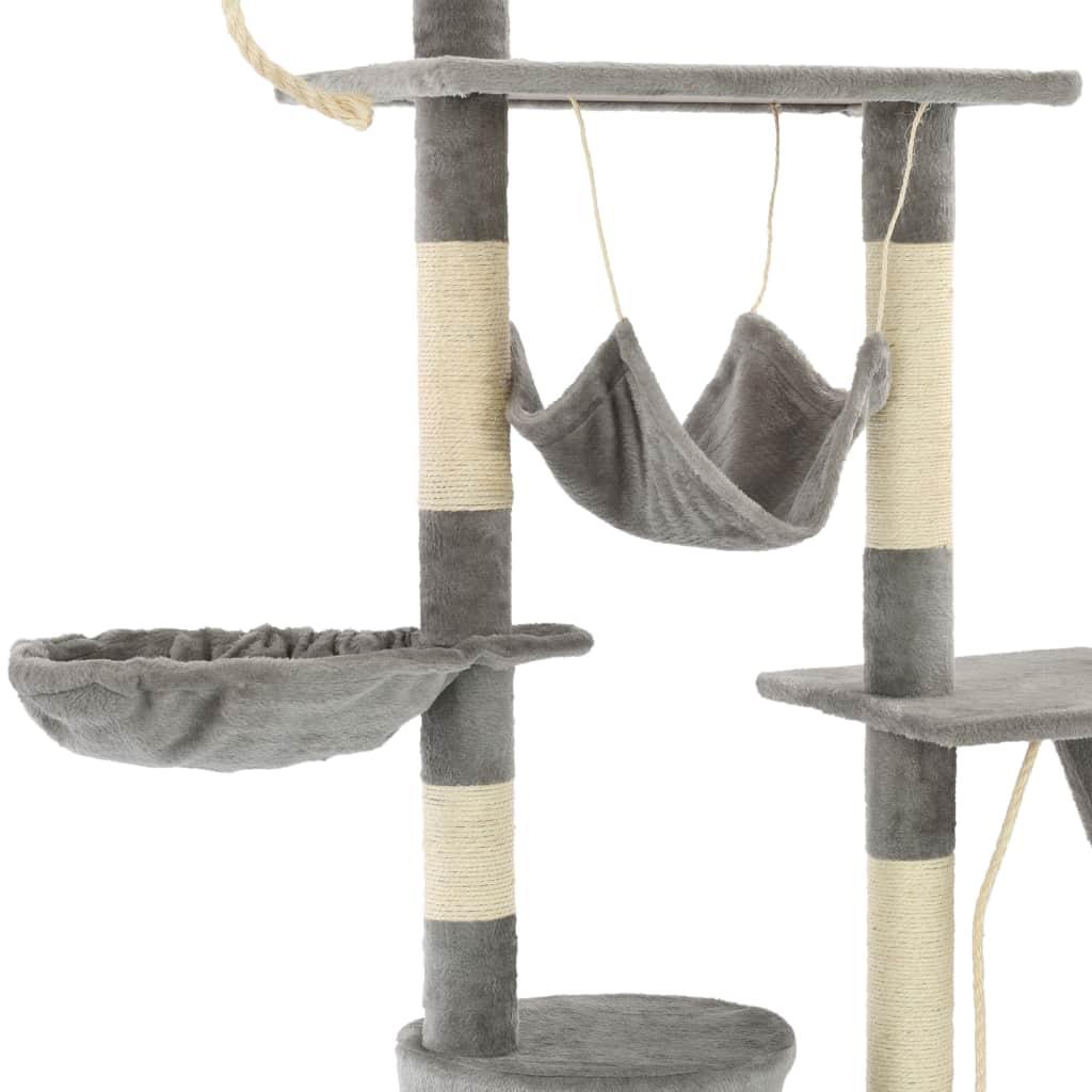 Arbre à chat griffoir grattoir niche jouet animaux peluché en sisal 230-250 cm gris 3702046 - Helloshop26