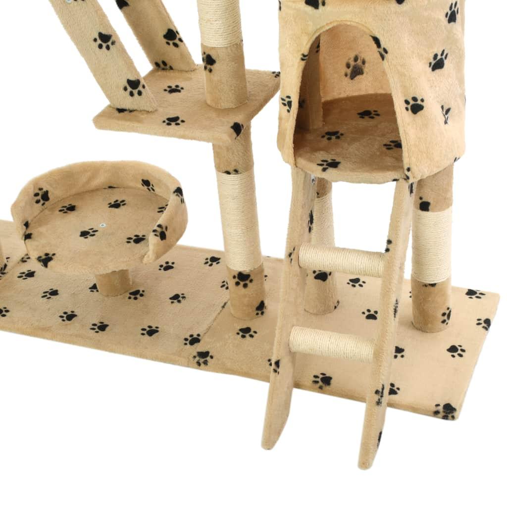 Arbre à chat griffoir grattoir niche jouet animaux peluché 230-250 cm empreintes de pattes beige 3702088 - Helloshop26
