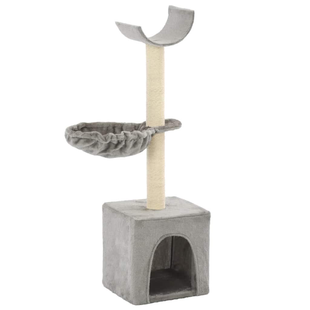Arbre à chat griffoir grattoir niche jouet animaux peluché en sisal 105 cm gris 3702171 - Helloshop26