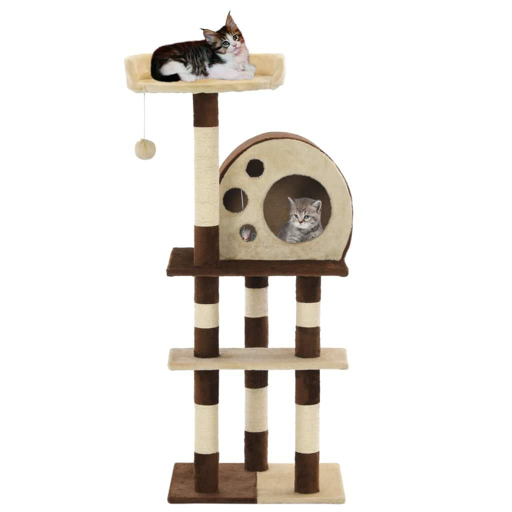 Arbre à chat griffoir grattoir niche jouet animaux peluché en sisal 127 cm beige et marron 3702279 - Helloshop26