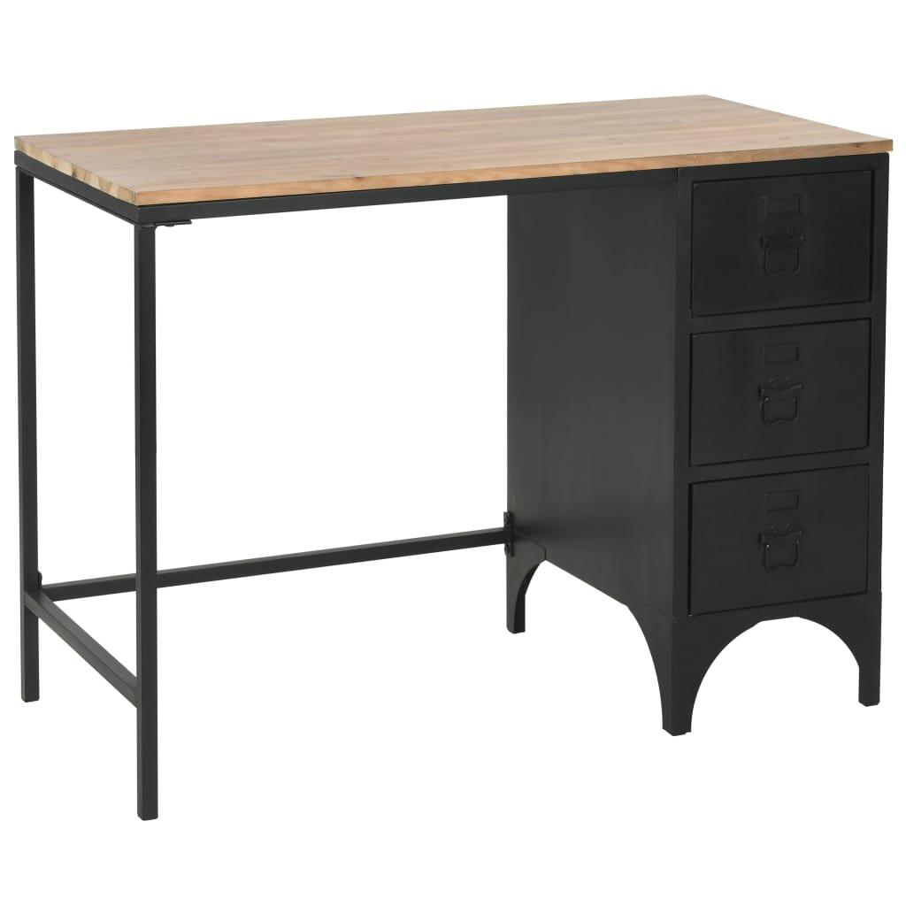 Bureau table meuble travail informatique à piédestal unique bois de sapin et acier 100 cm 0502131 - Helloshop26