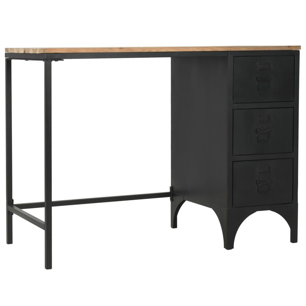 Bureau table meuble travail informatique à piédestal unique bois de sapin et acier 100 cm 0502131 - Helloshop26
