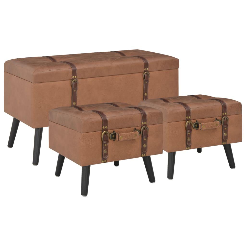 Banquette pouf tabouret meuble tabourets de rangement 3 pcs marron similicuir 3002180 - Helloshop26