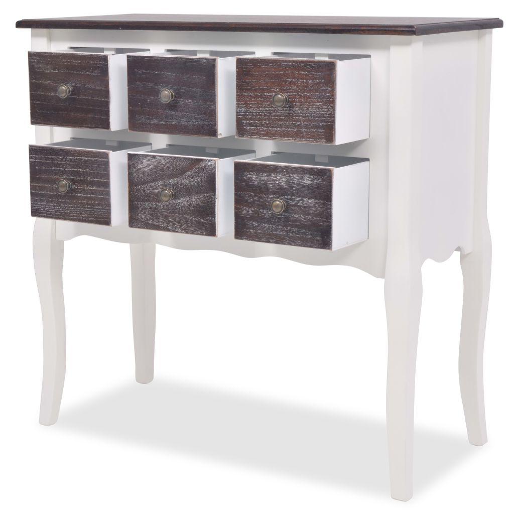 Buffet bahut armoire console meuble de rangement de 6 tiroirs marron et blanc bois 4402300 - Helloshop26