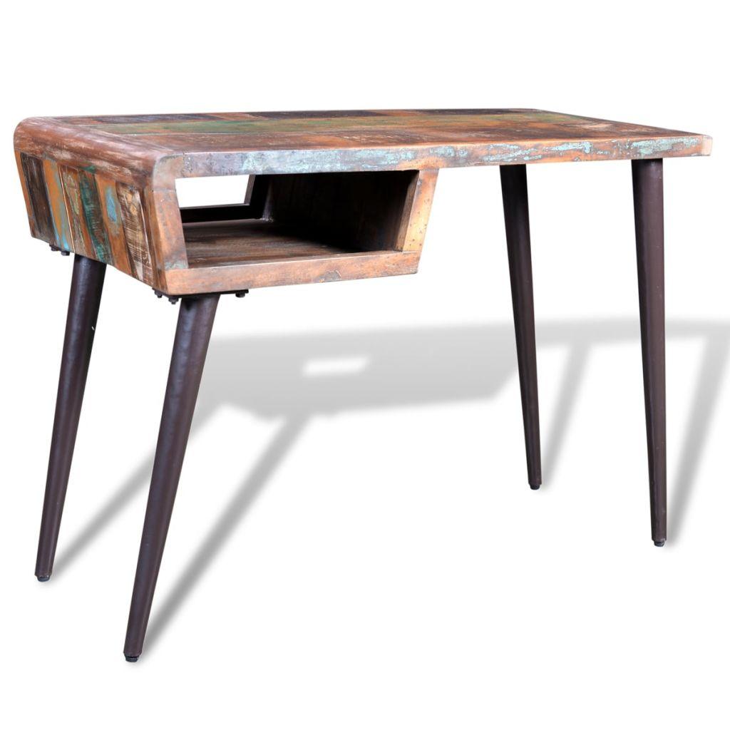Bureau table meuble travail informatique avec pieds en fer bois de récupération 0502066 - Helloshop26