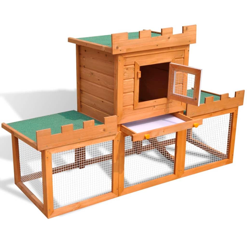 Clapier cage large d'extérieur 142 x 50 x 101 cm bois marron 02_0000602 - Helloshop26