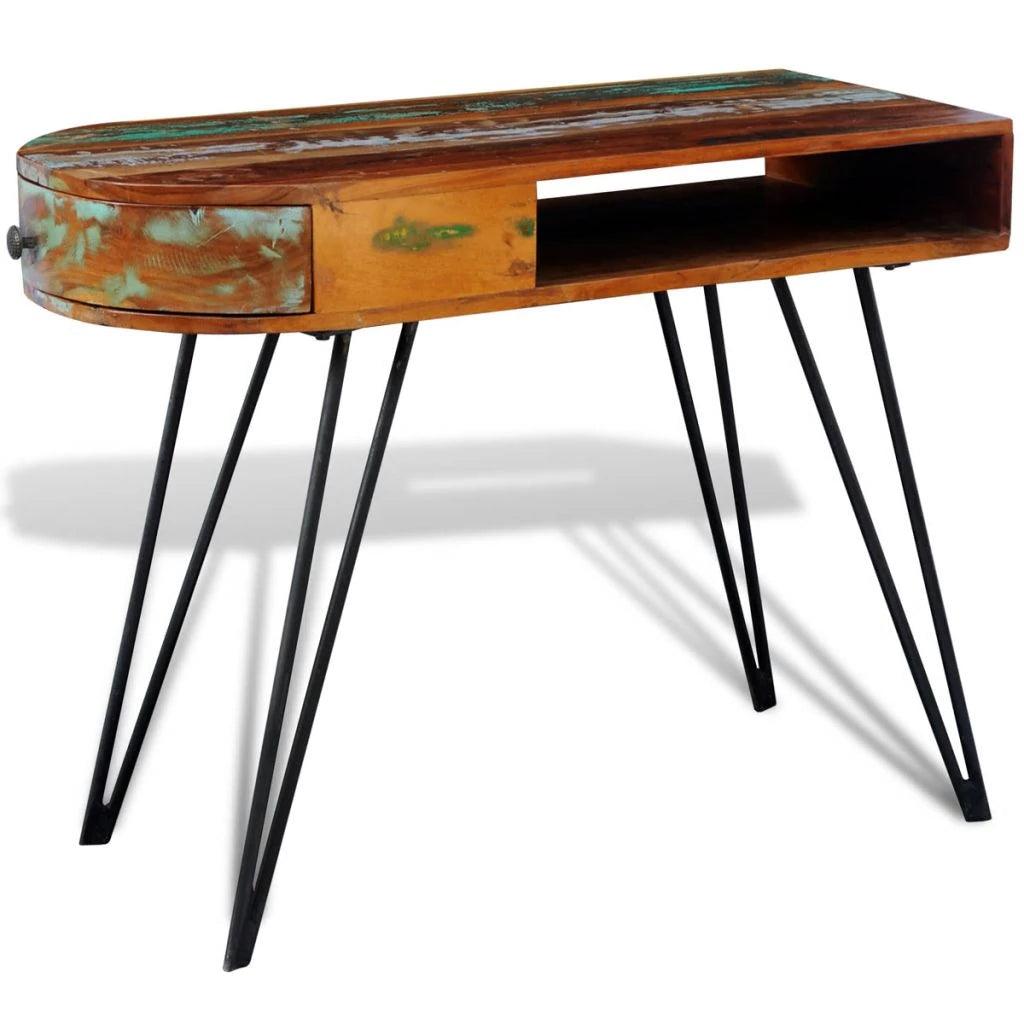 Bureau table meuble travail informatique en bois solide recyclé avec pieds broche en fer 0502087 - Helloshop26