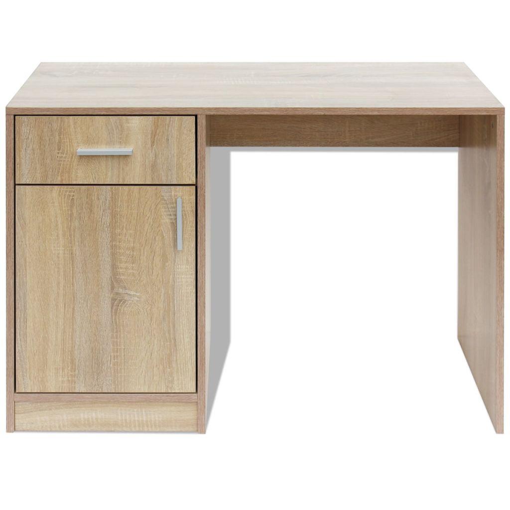 Bureau table meuble travail informatique avec tiroir et placard 100 cm chêne 0502110 - Helloshop26