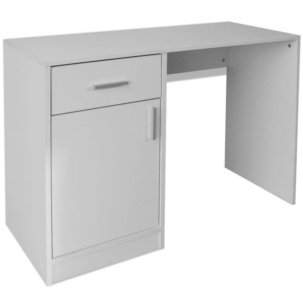 Bureau table meuble travail informatique avec tiroir et placard 100 cm blanc 0502060 - Helloshop26