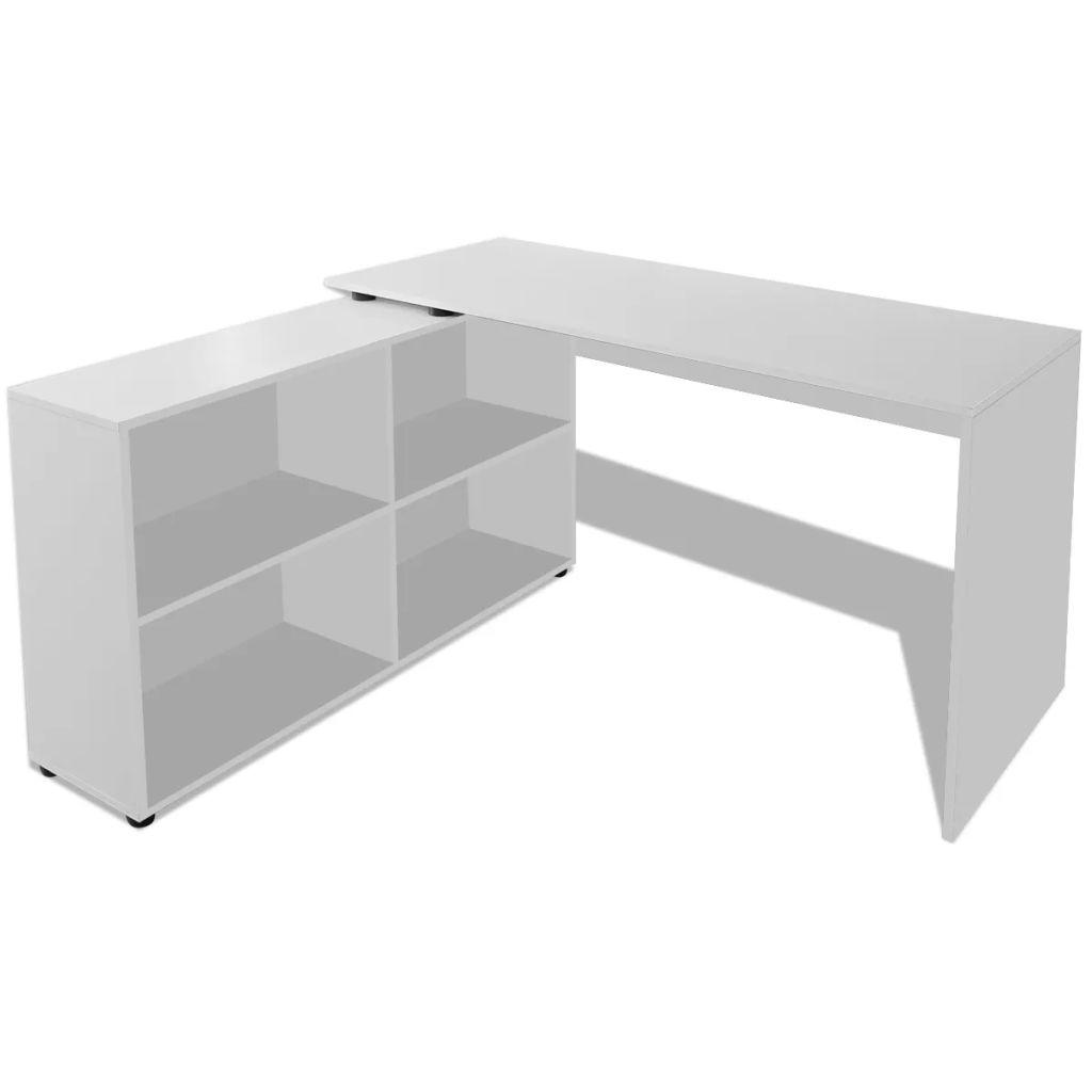 Bureau table meuble travail informatique d'angle 4 étagères blanc 0502058 - Helloshop26