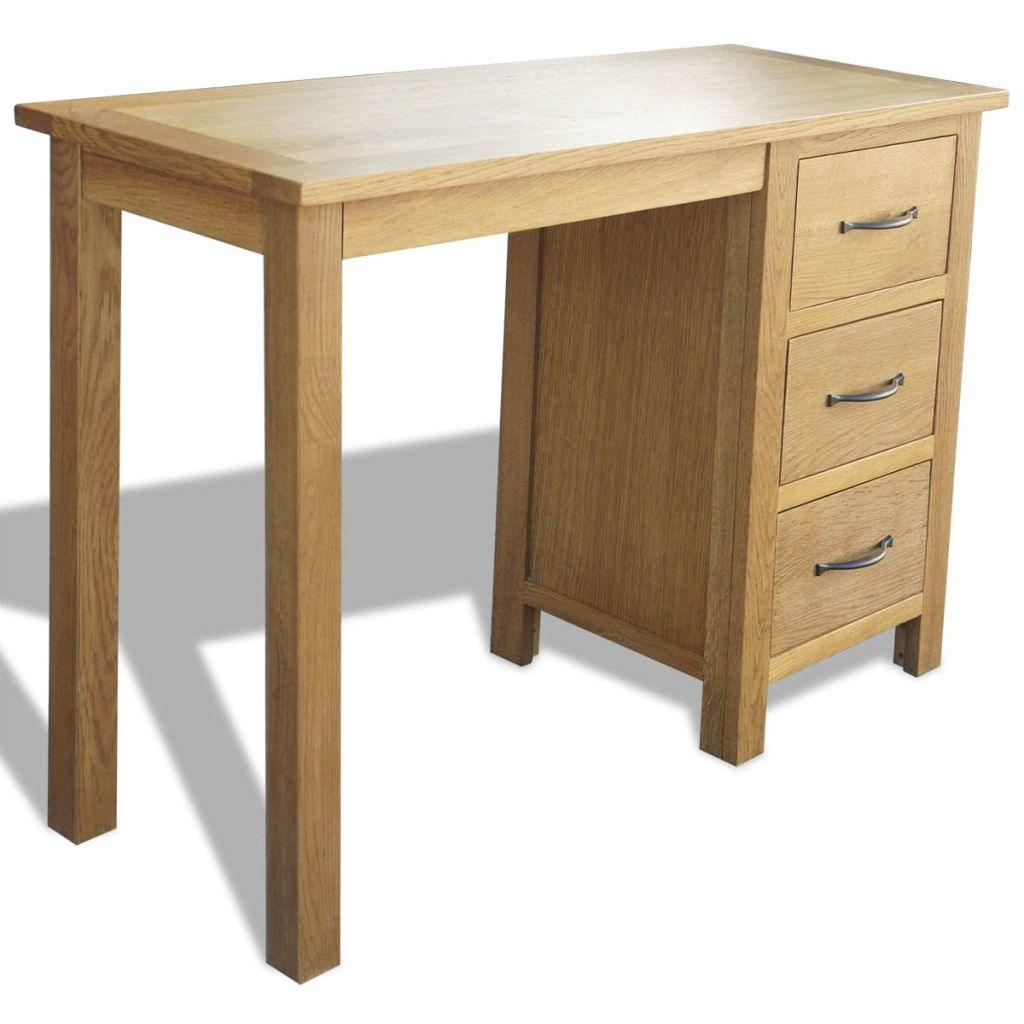 Bureau table meuble travail informatique avec 3 tiroirs 106 cm bois de chêne massif 0502127/2 - Helloshop26