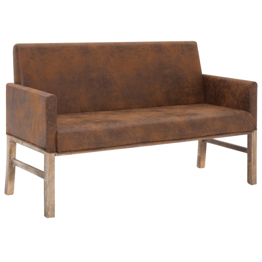 Banquette pouf tabouret meuble banc avec accoudoir 140 cm marron similicuir daim 3002122 - Helloshop26