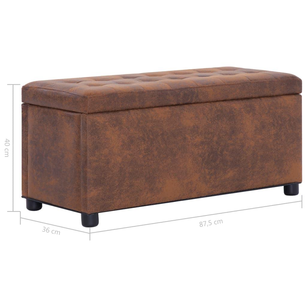 Banquette pouf tabouret meuble pouf de rangement 87 5 cm marron similicuir daim 3002197 - Helloshop26