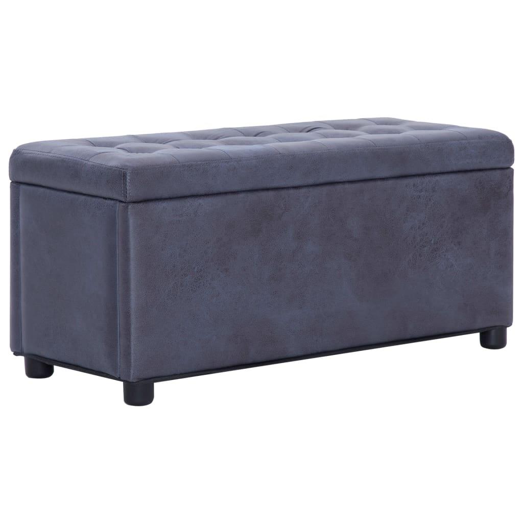 Banquette pouf tabouret meuble pouf de rangement 87 cm gris similicuir daim 3002129 - Helloshop26
