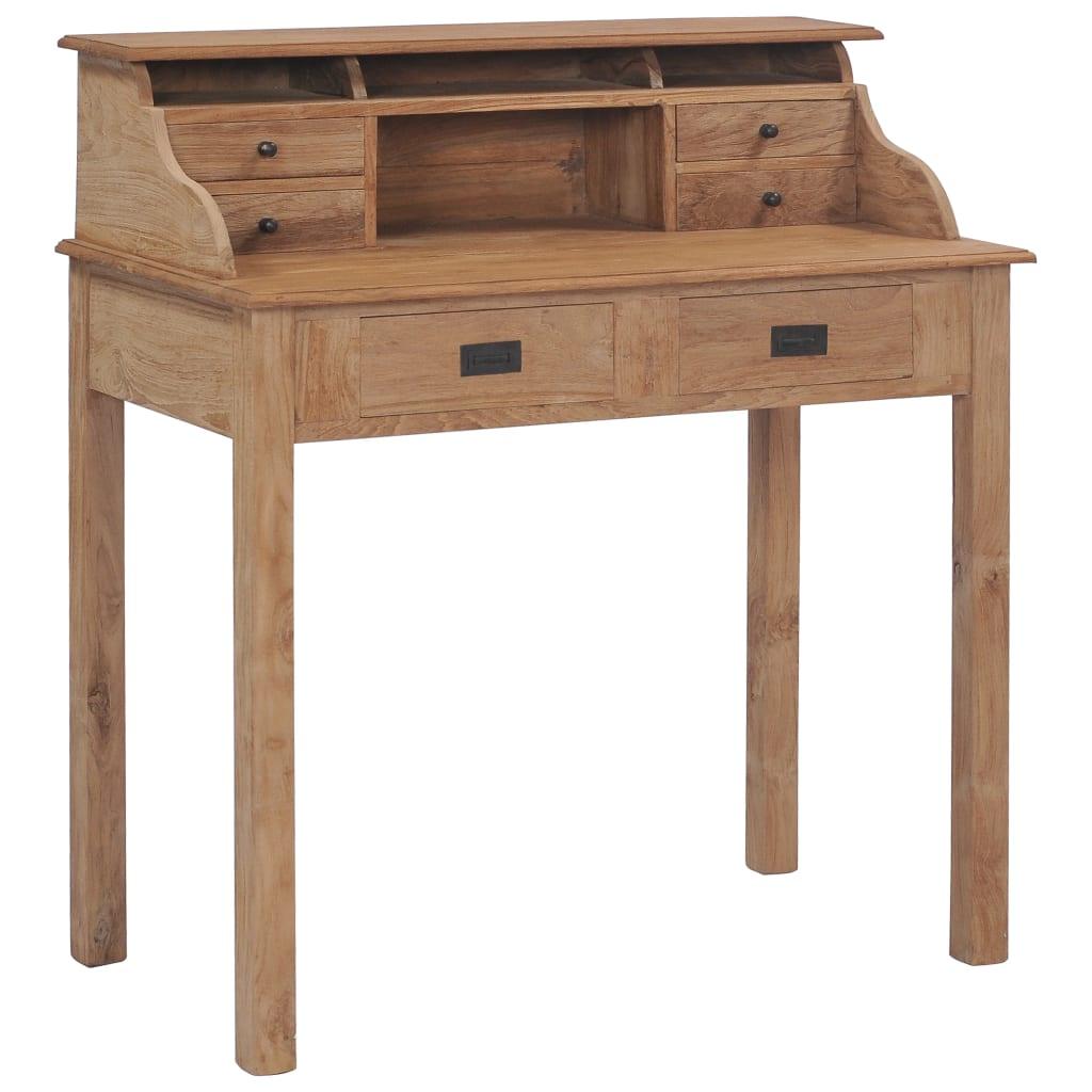 Bureau table meuble travail informatique 100 cm bois de teck massif 0502117 - Helloshop26