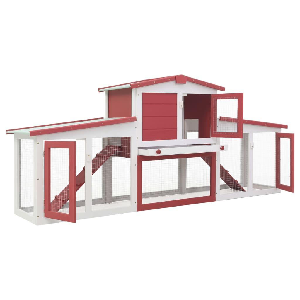 Clapier cage large d'extérieur 204 x 45 x 85 cm bois  rouge et blanc 02_0000609 - Helloshop26