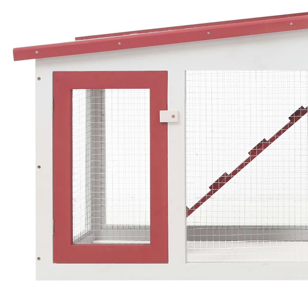 Clapier cage large d'extérieur 204 x 45 x 85 cm bois  rouge et blanc 02_0000609 - Helloshop26