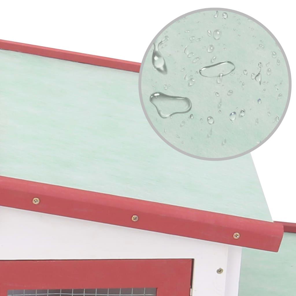 Clapier cage large d'extérieur 204 x 45 x 85 cm bois  rouge et blanc 02_0000609 - Helloshop26