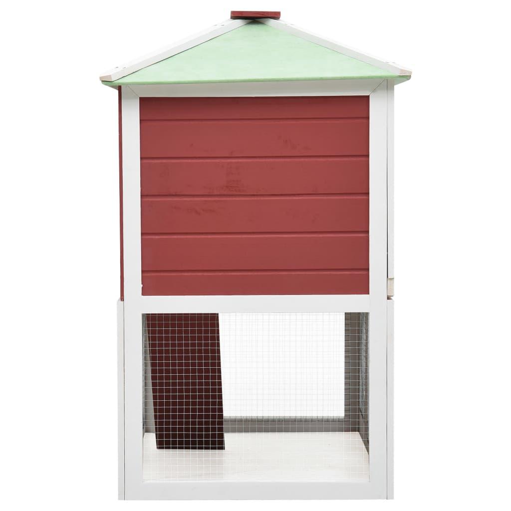 Cage clapier double pour animaux bois 115 cm rouge 02_0000574 - Helloshop26