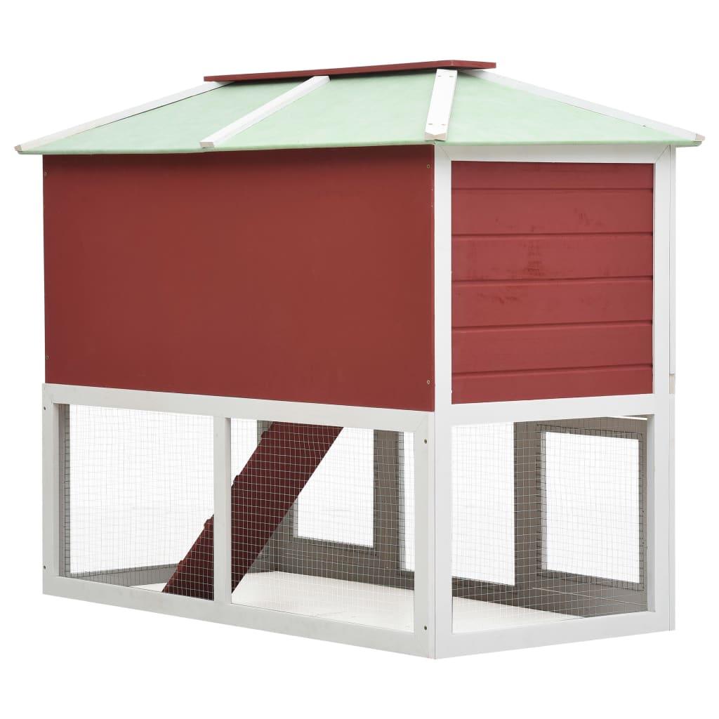 Cage clapier double pour animaux bois 115 cm rouge 02_0000574 - Helloshop26