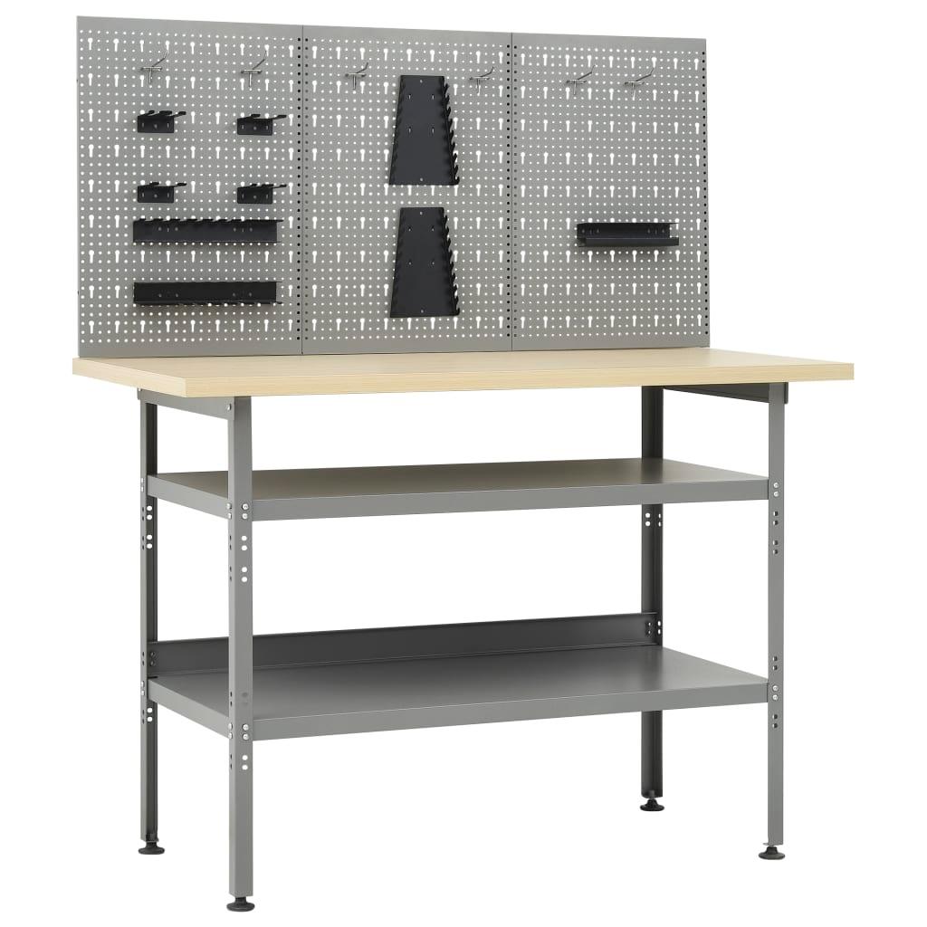 Etabli 120 cm avec 3 panneaux muraux atelier table de travail gris noir 02_0003656 - Helloshop26