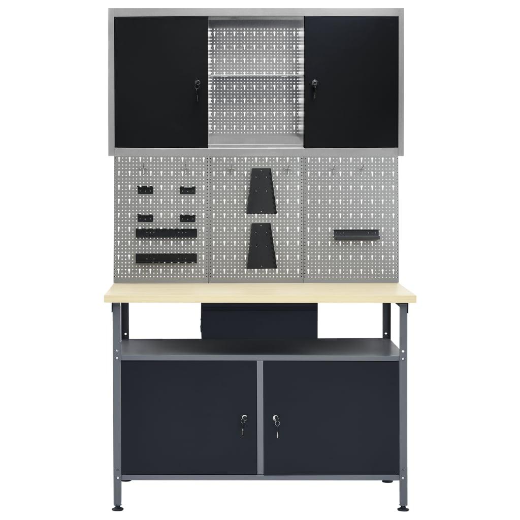 Etabli avec 3 panneaux muraux et 1 armoire table de travail poste de travail établi d'atelier stockage 120 cm  rangement d'outils garage 02_0003660 - Helloshop26