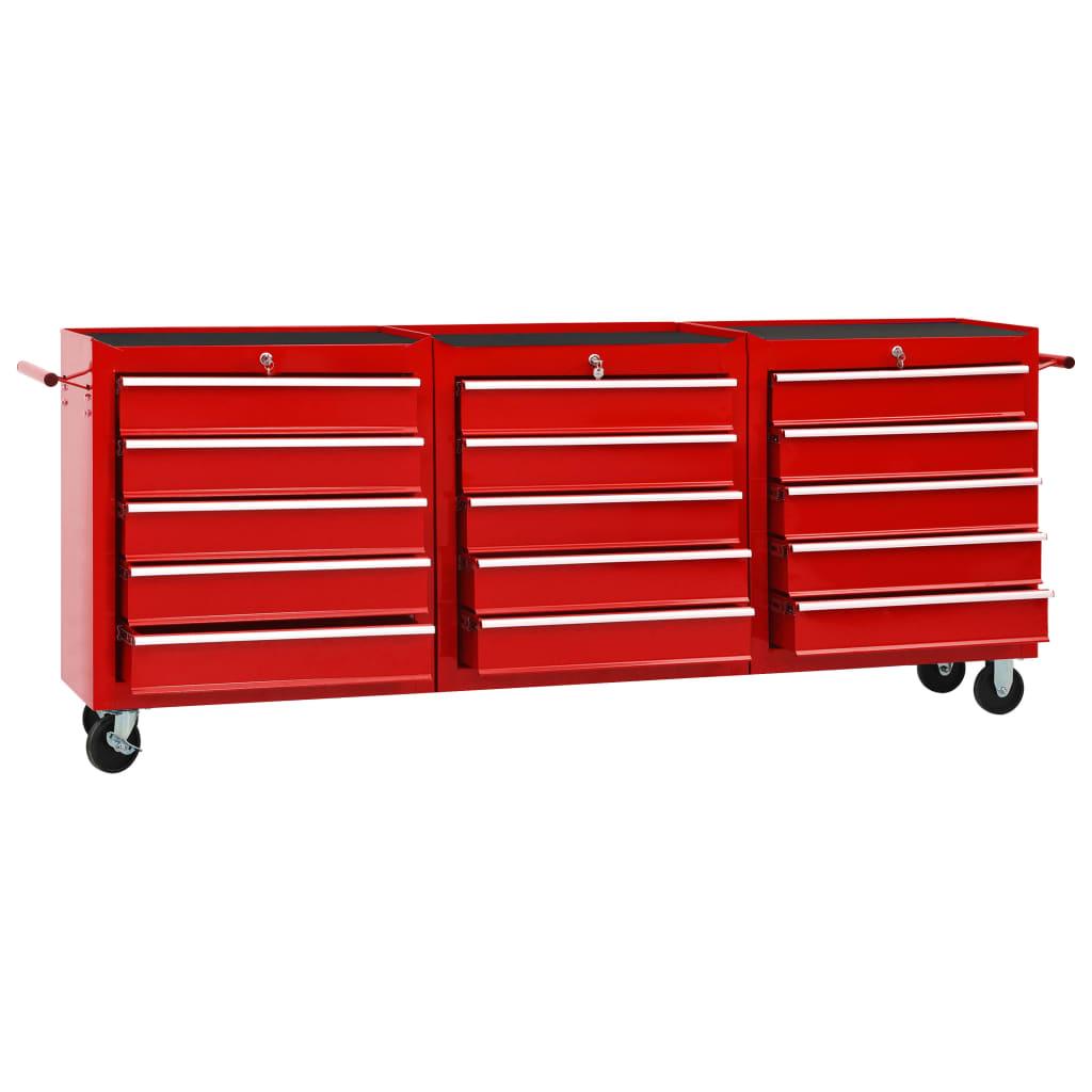 Chariot à outils avec 15 tiroirs boîte à outils armoire à outils chariot de garage rangement d'outils servante d’atelier acier rouge 02_0003829 - Helloshop26