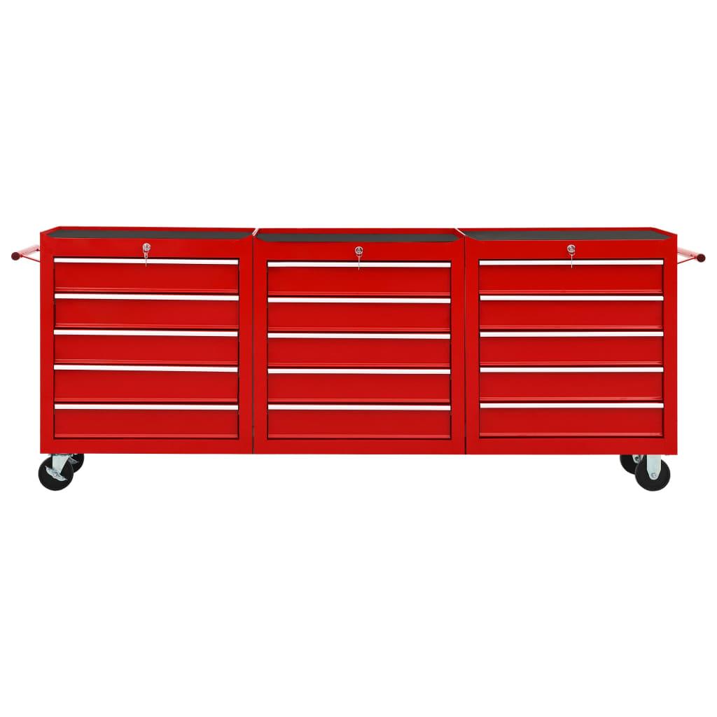Chariot à outils avec 15 tiroirs boîte à outils armoire à outils chariot de garage rangement d'outils servante d’atelier acier rouge 02_0003829 - Helloshop26