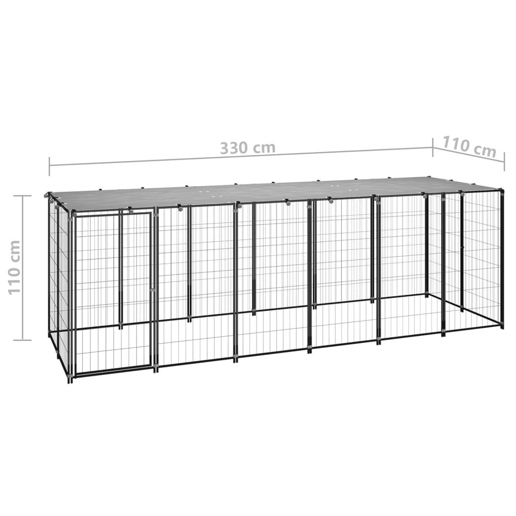 Chenil extérieur cage enclos parc animaux chien 330 x 110 x 110 cm acier noir et gris  02_0000525 - Helloshop26