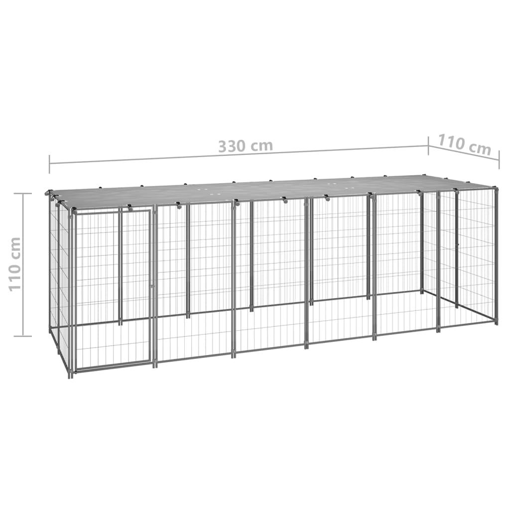 Chenil extérieur cage enclos parc animaux chien argenté 330 x 110 x 110 cm acier 02_0000270 - Helloshop26