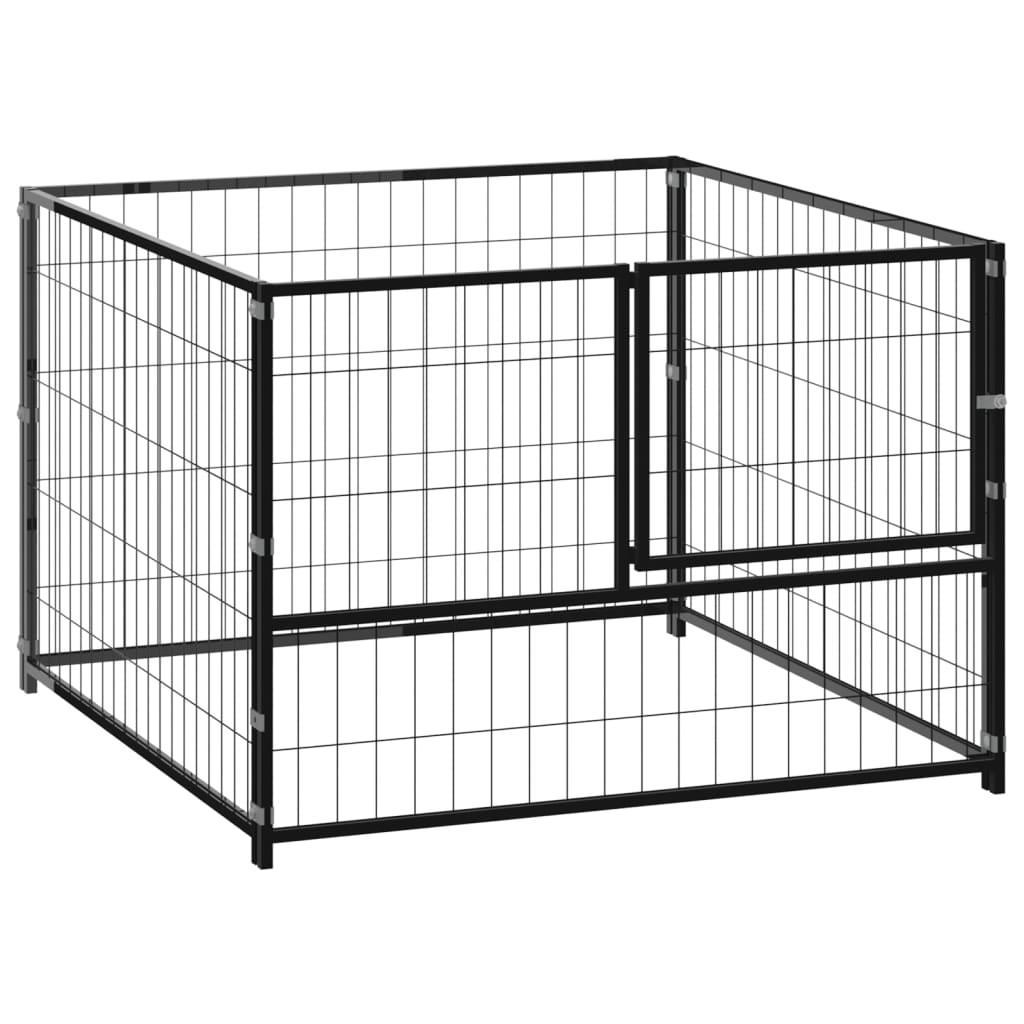 Chenil extérieur cage enclos parc animaux chien noir 100 x 100 x 70 cm acier 02_0000489 - Helloshop26