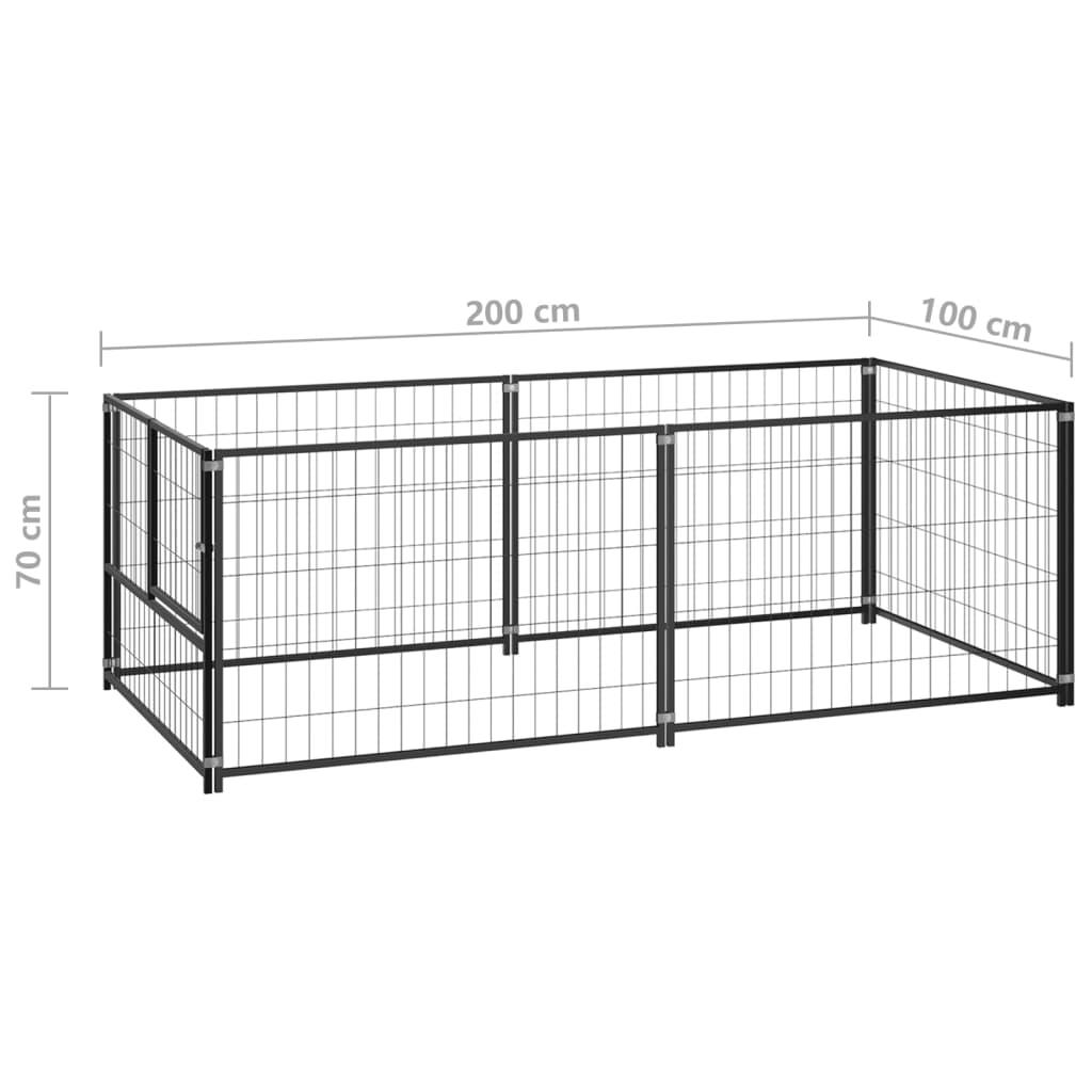 Chenil extérieur cage enclos parc animaux chien noir 200 x 100 x 70 cm acier 02_0000508 - Helloshop26