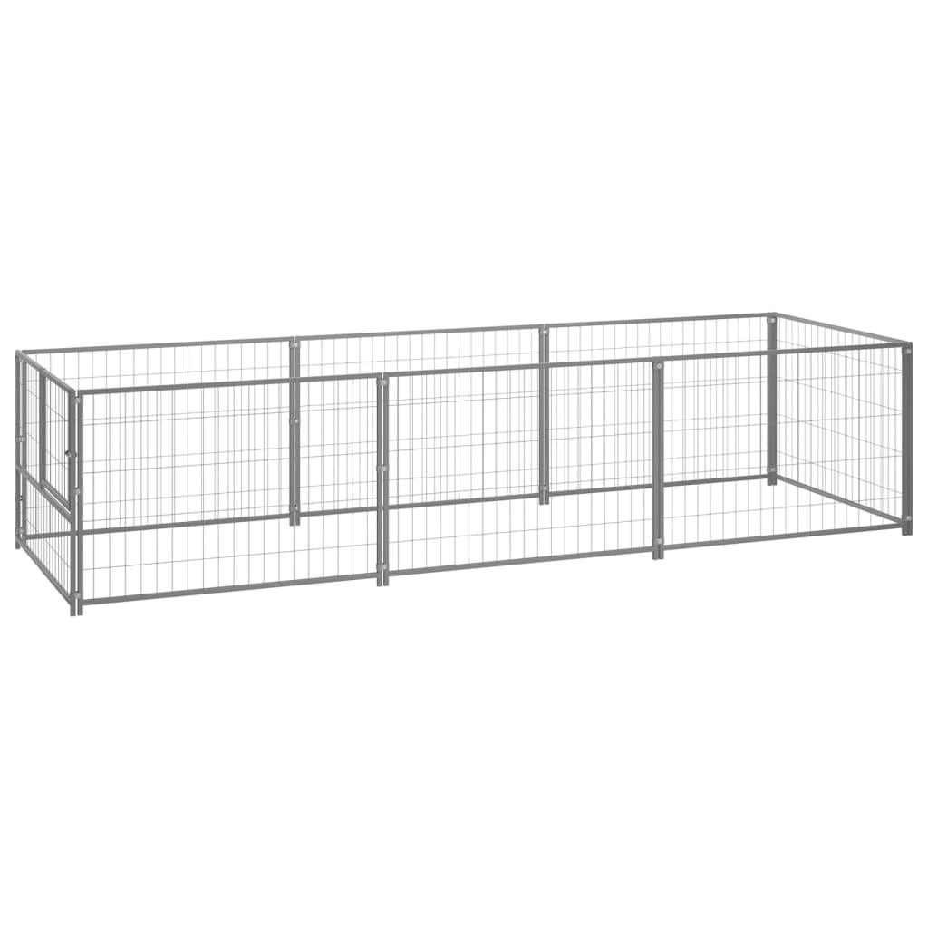 Chenil extérieur cage enclos parc animaux chien argenté 3 m² acier 02_0000264 - Helloshop26