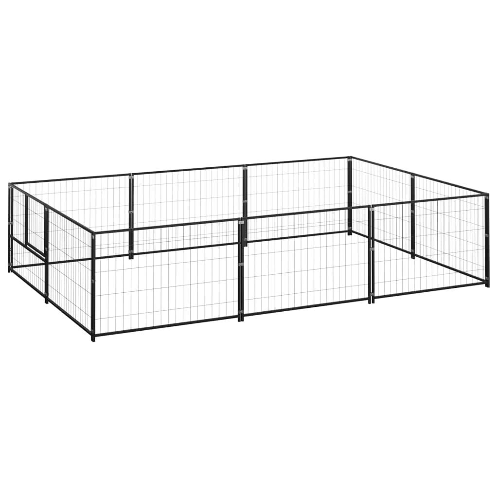 Chenil extérieur cage enclos parc animaux chien noir 6 m² acier 02_0000545 - Helloshop26