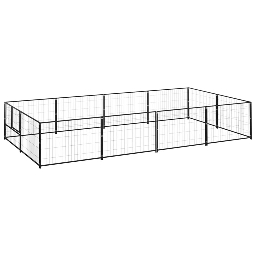 Chenil extérieur cage enclos parc animaux chien noir 8 m² acier 02_0000557 - Helloshop26