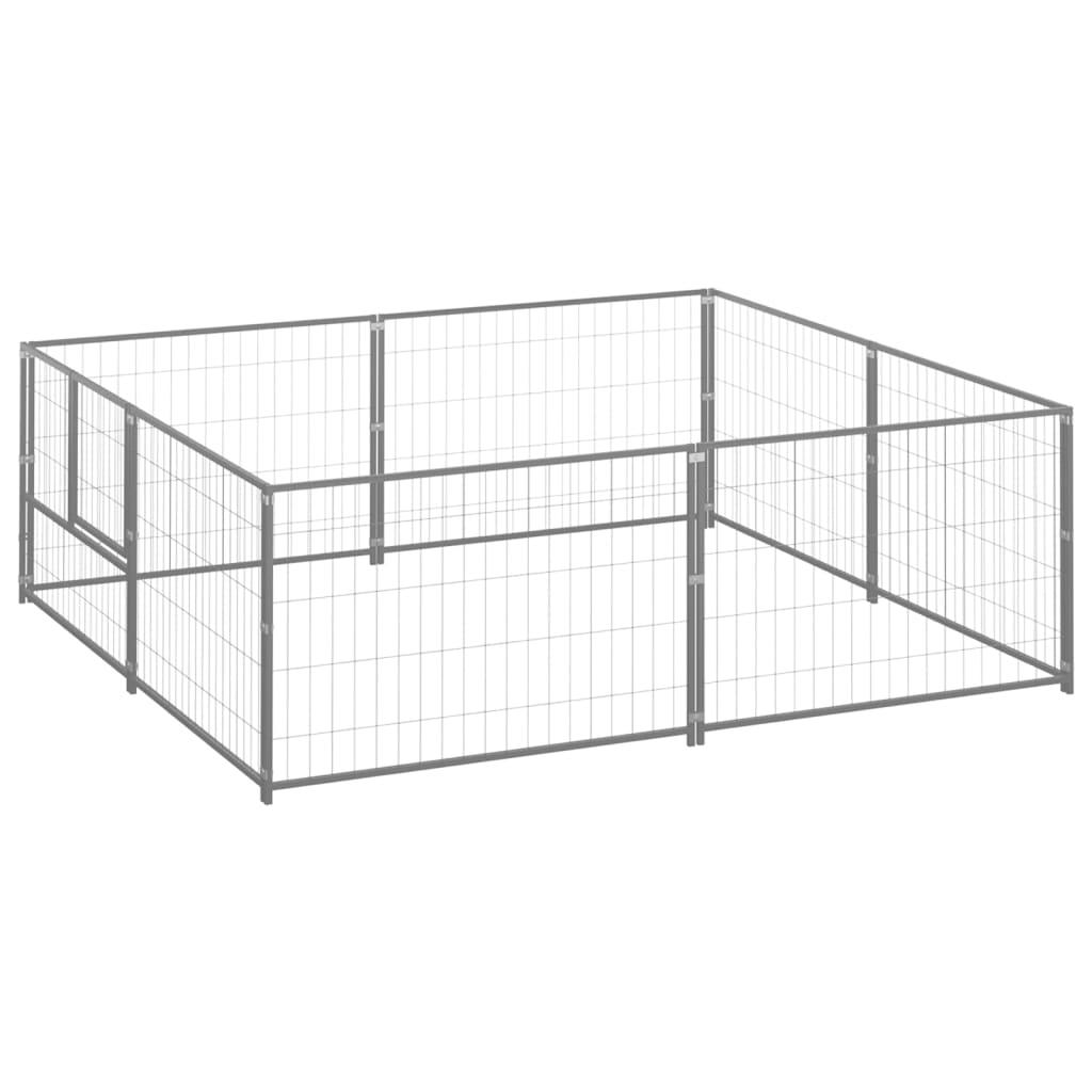 Chenil extérieur cage enclos parc animaux chien argenté 4 m² acier 02_0000276 - Helloshop26
