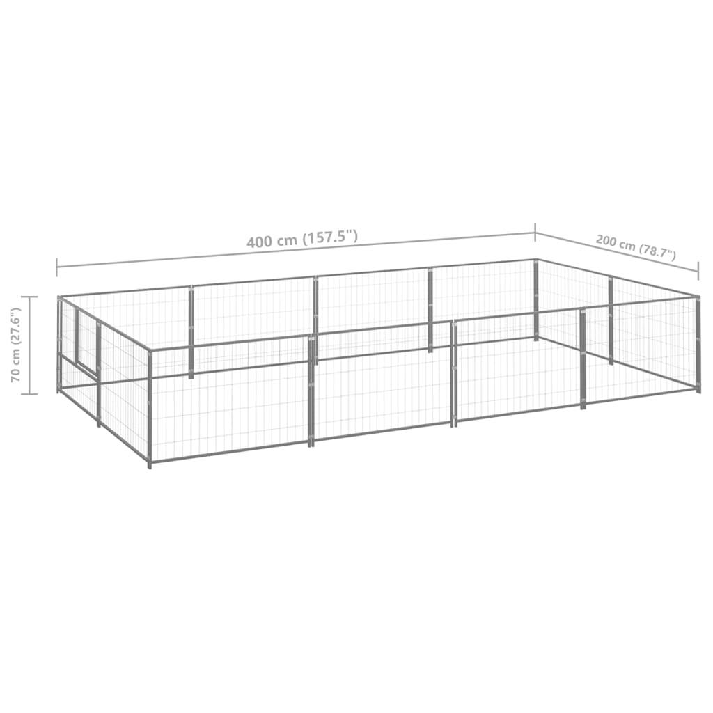 Chenil extérieur cage enclos parc animaux chien argenté 8 m² acier 02_0000302 - Helloshop26